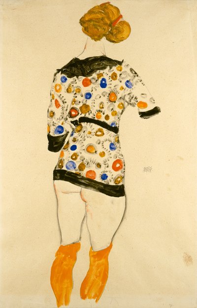 Femme debout en blouse à motifs - Egon Schiele
